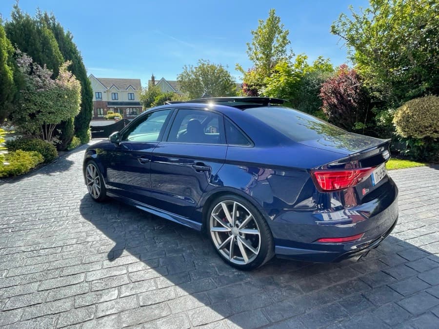 Rear three-quarter view of the Audi S3